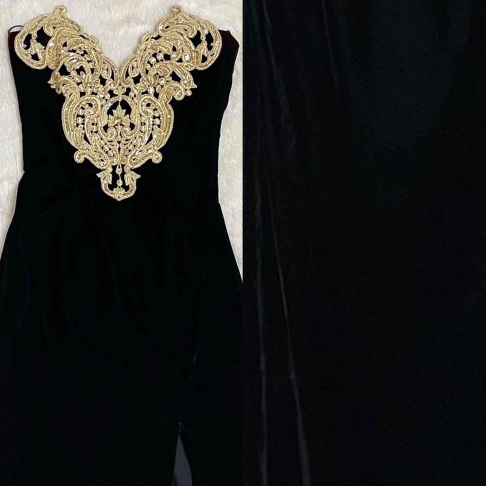 Gold and Black Velvet Vintage Formal Dress